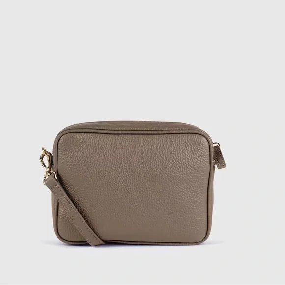 Quince taupe Italian leather crossbody purse